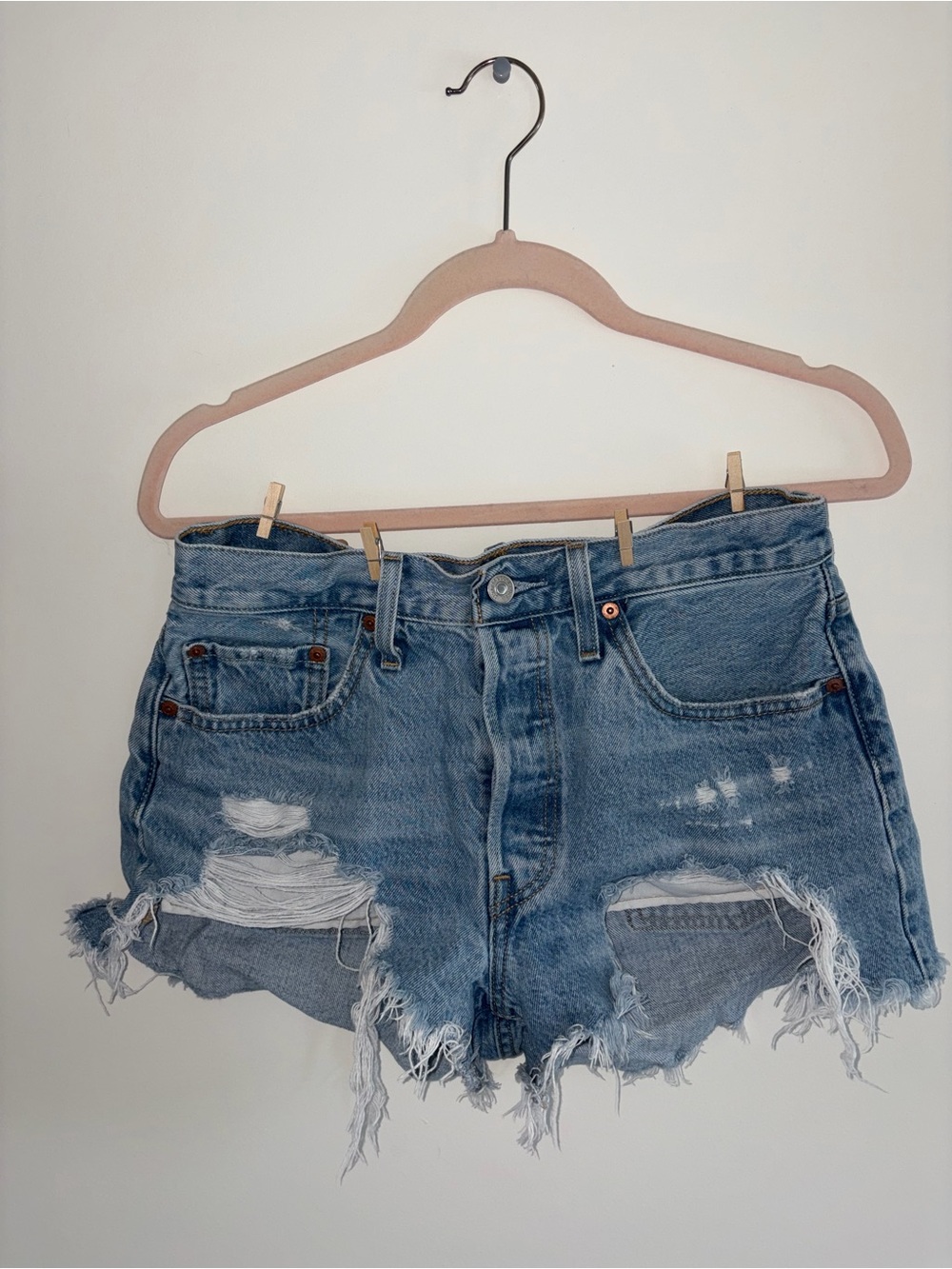 Levi's Distressed Light Blue Denim Cutoff Shorts